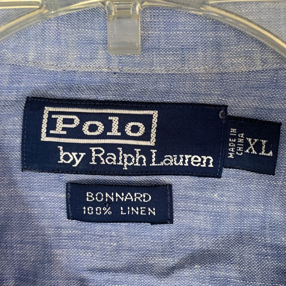 Polo Ralph Lauren Shirt Mens XL Blue Bonnard 100% Linen Long Sleeve Lightweight